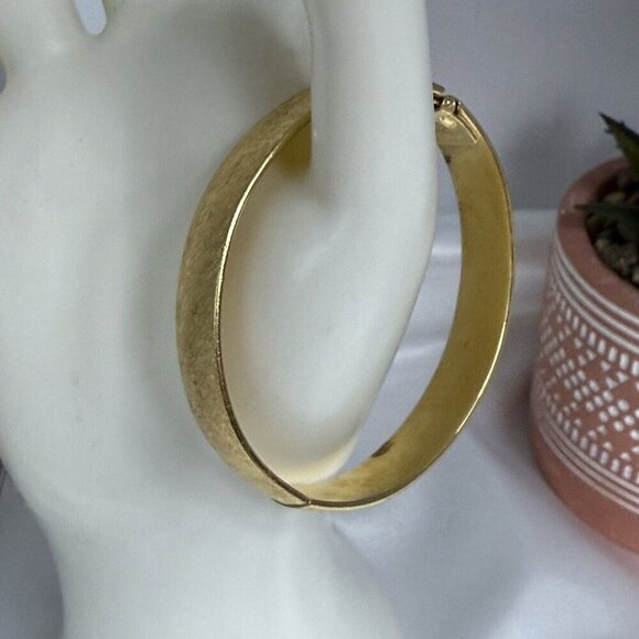 Vintage Monet Gold Tone Textured Hinged Cuff Bracelet - Picture 2 of 6